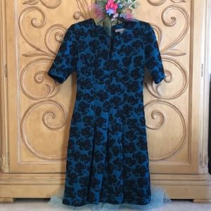 Danny and Nicole Floral Knit Brocade Fit & Flair Dress Blue & Black